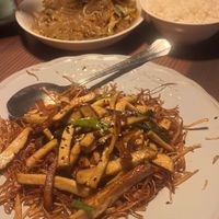 Vegan ‘chicken’ and soy noodles   at Bambu Chinese Brasserie in Rome