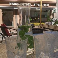 Outdoor area. Free water, as it's standard in the Nordics. at Levant - Kallio in Helsinki