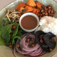 Buddha Bowl (jasmine rice can be replace by rice noodles or quinoa).  at Delish in Hout Bay