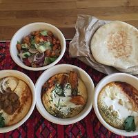 Different sorts of hummus & vegan salad at Levantine in Paris