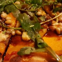 Vegan pizza with pumpkin and vegan fetta and...green stuff at Plain Jane Pizza n Shakes in Preston