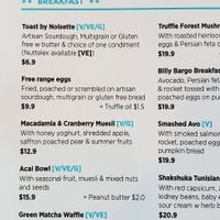 Menu with vegan options marked at Dear Abbey in Moonee Ponds