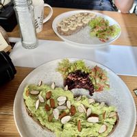 Avocado on toast and almond butter with banana toast  #Veganuary at The Barn in Beirut