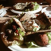Falafel and spinach lasagna at Spot in Novi Sad