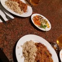 Vegan goulash with whole grain rice at Restaurang Solrosen in Gothenburg