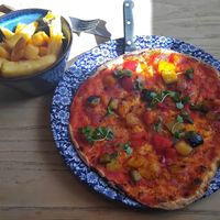 Vegan roasted vegetable pizza and chips 😁 at The Bole Bridge in Tamworth