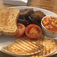 vegan Scottish breakfast with haggis and potato scones at Tartan Coffee House in Dundee