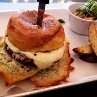 The Savannah burger -  Impossible burger with all the fixings you could want, including Tempeh Bacon.  Kale Salad with Cashew dressing and hummus (is heavenly... ), Mushroomy Mac n at Milo - East Falls in Philadelphia