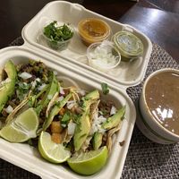 Mix of tacos and charro beans at Cosmos Kitchen Food Truck - Pop Up in Mc Allen