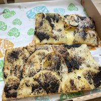 Truffle potato pizza. Nice taste, but vegan cheese is a little bit gummy.   at Latin Pizza in Bucharest