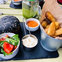 Vegan burger...yam yam... at Coolinart in Bucharest