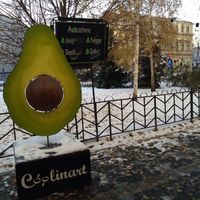 Nice avocado statue outside the café at Coolinart in Bucharest