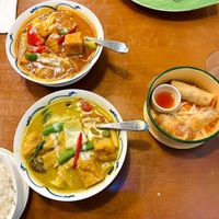 Coconut rice, massaman curry, green curry, spring rolls  at Bo Tree Kitchen in Belfast