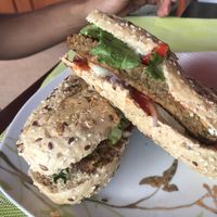 Veggie Hamburger in seeded baguette. at Mahorgany - ANC Mall in Accra