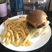 McNamara burger with fries and a side of mayo at Be The Change - Bake a Difference in Worcester