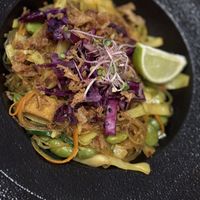 Soy spaghetti with smoked tofu, edamame and oriental veggies (vegan)  at Ziga in Verona