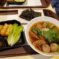 Pho with spring rolls and seaweed at Loving Hut - Amoy Plaza in Kowloon