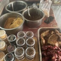 Yum vegan meats with dips  at Ran Jay Jay Noi in Phrae