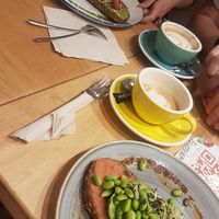 Edamame and hummus bread plus coffee at Maiatza in San Sebastian