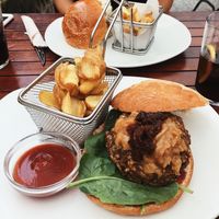 Vegana Burger with chips! 🤤 at Maiatza in San Sebastian