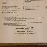 Menu at Casa de Cafe B&B in Copan Ruinas