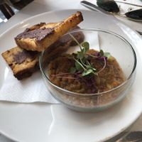 Delicious aubergine caviar with toasted crostini with black olive tapenade. This was my favourite! at Livio in Neuilly-sur-seine