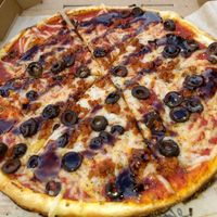 Vegan chorizo, vegan cheese, black olives, balsamic glaze at Blaze Pizza - Eisenhower Pkwy in Ann Arbor