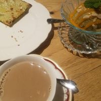 all vegan: kabuli nan with dried fruits and nuts, avocado and banana ice cream, soymilk chai at Nataraj - Harajuku Omotesando in Tokyo