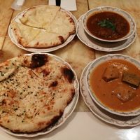 Punpkin curry (very little spicey), soya meat curry (spicey but eatable😉) , garlic nan and cheese nan (cheese nan is good but in my opinion not in combination with curry)  at Nataraj - Harajuku Omotesando in Tokyo