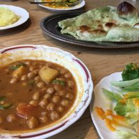 Lunch menu, one curry: chana masala and vegan naan bread at Nataraj - Harajuku Omotesando in Tokyo