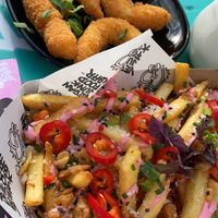 Truffle Fries and „Shrimp" at Vegan Junk Food Bar - Eastside in Amsterdam