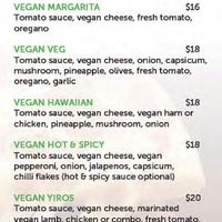 Vegan menu at Mamma Mia Pizzeria in Gawler