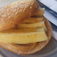 Peanut butter, banana, golden syrup bagel at No35 Harrogate Coffee in Harrogate