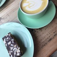 Coconut and dark choc slice and turmeric latte  at No35 Harrogate Coffee in Harrogate
