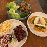 Trmpe ribs, lettuce wraps and sweetcorn bao  at Tigerlillys in Lembongan