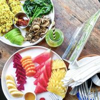 Vegan brekkie and a fruit platter  at Tigerlillys in Lembongan