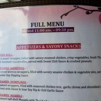 Menu at Naradeva Thai in Orlando