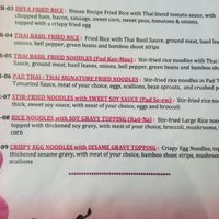 Menu at Naradeva Thai in Orlando