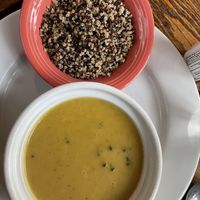 Cheezy broccoli potato soup  at Broadfork Cafe in Seattle