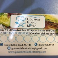 Give back card as well at Gourmet Island in San Diego