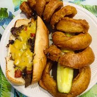 Philly Chzzz Stayq and onions rings  at Birch Bark Eatery in Glen Falls