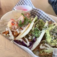 Trio tacos: smokey jack, mo'lay chicken, hawaiian chicken  at Goodness Gracias in Palm Beach