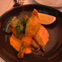 Stuffed zucchini flowers  at Mark & Vinny's Spaghetti & Spritz in Surry Hills