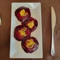 Beet ravioli at Stone Hearth Grille in Tropic