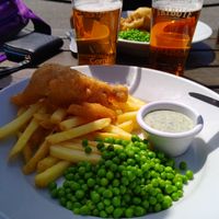 The vegan fish and chips (battered banana blossom) at The Kings Arms in Marazion