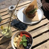 Blackbird bagel and acai bowl at Blackbird in Bruges