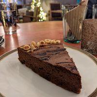 Chocolate mousse cake at Blackbird in Bruges