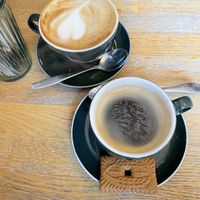 Flat white and long black   at Blackbird in Bruges