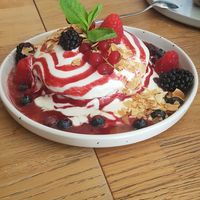 Berry pancakes (very tasty) at Blackbird in Bruges