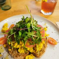 Toast scrambled tofu at Blackbird in Bruges